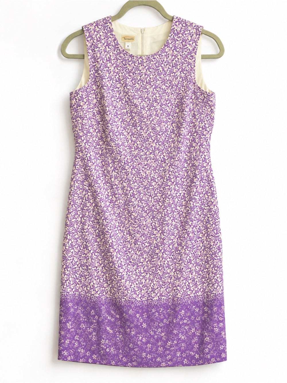 Talbots 100% Silk Floral Shift Dress Size 10 Purple Ombré Knee Length - Picture 7 of 8